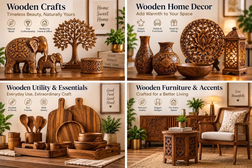 Handcrafted wooden crafts from India