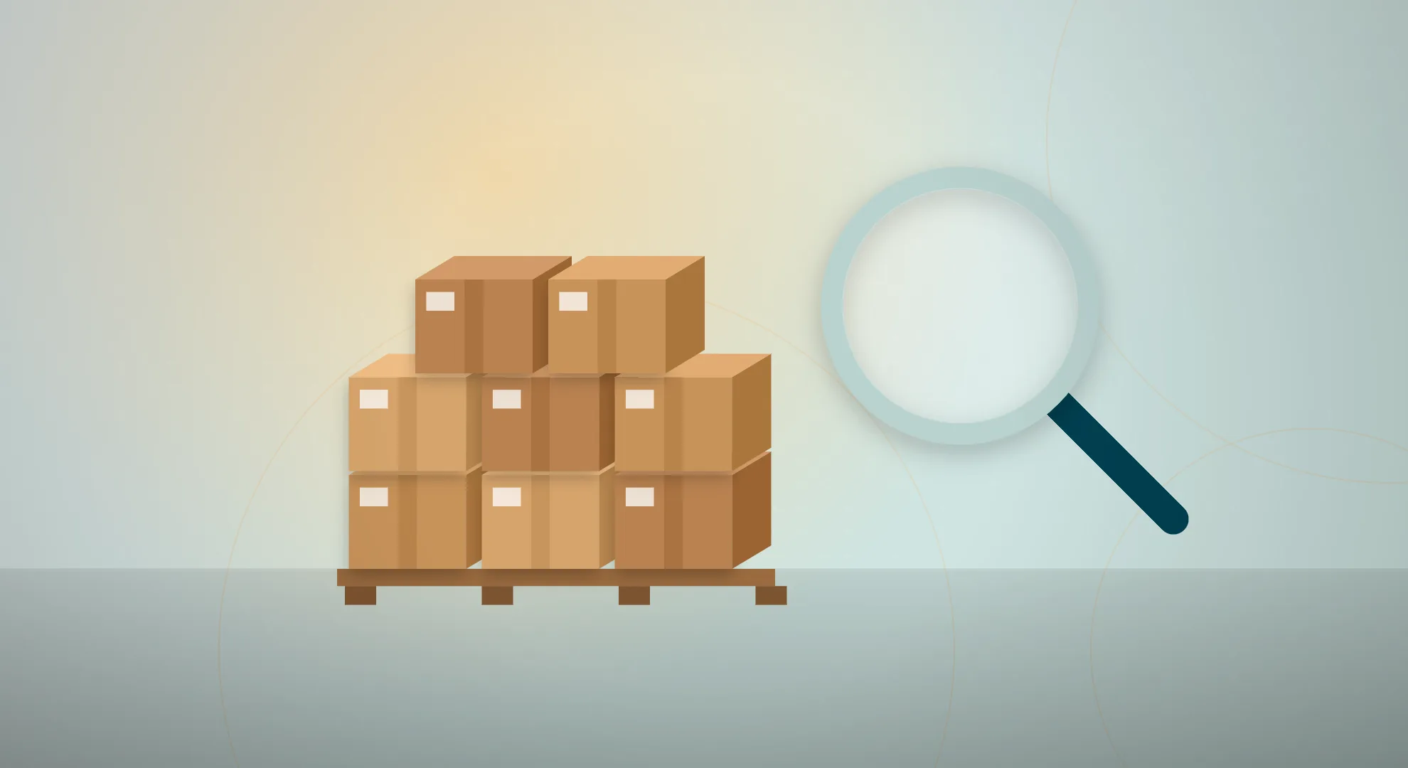 Illustration of export cartons on a pallet with a magnifying glass representing supplier sourcing and verification
